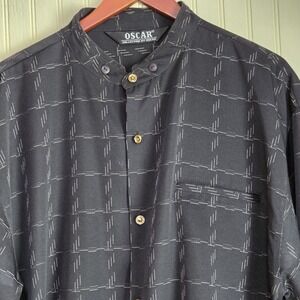 Oscar Shirt Mens XL Black Geometric Long Sleeve Button Up Band Collar Casual